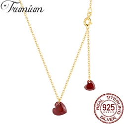 Trumium Hot Sale S925 Sterling Silver Red Heart Necklace For Women Zirconia Pendant Gold Collarbone Chain Wholesale