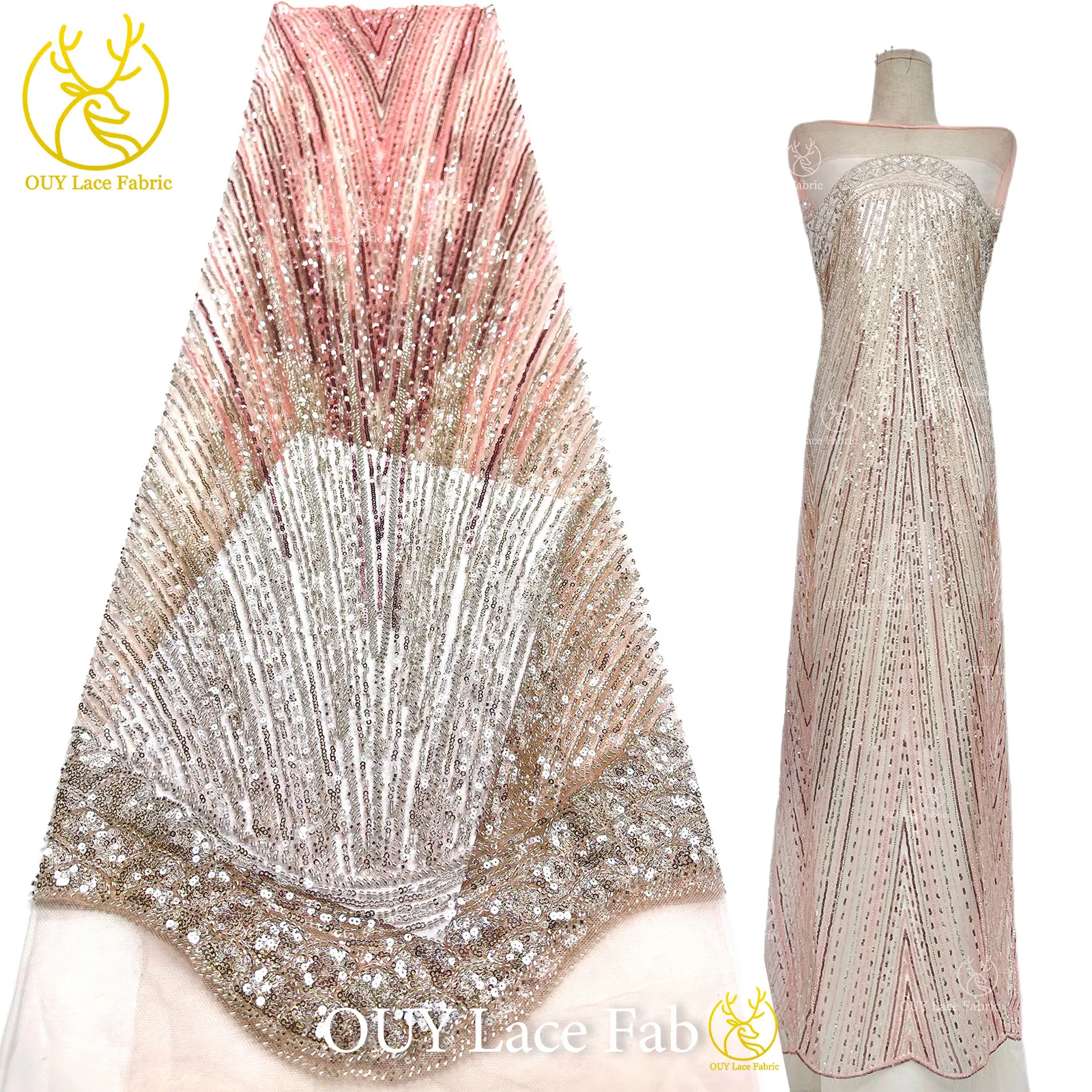 

New Design African Beaded Sequins Lace Fabric 2026 Elegant French Tulle Lace Fabric Nigeria Bridal Wedding Evening Dress Sewing