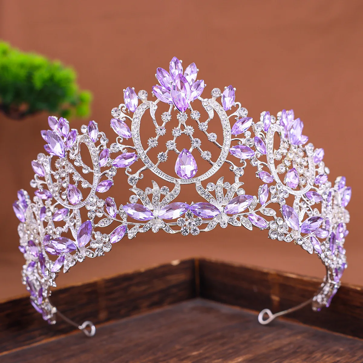 KMVEXO Baroque Gorgeous Large Pink Rhinestone Tiaras for Women Crystal AB Wedding Crown Bridal Headwear Party Hair Dress Jewelry