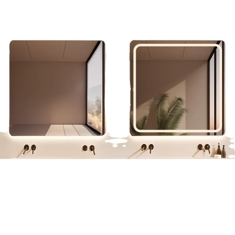 Square smart mirror with lamp luminous bathroom wall-mounted toilet defogging touch screen wall-mounted bathroom mirror