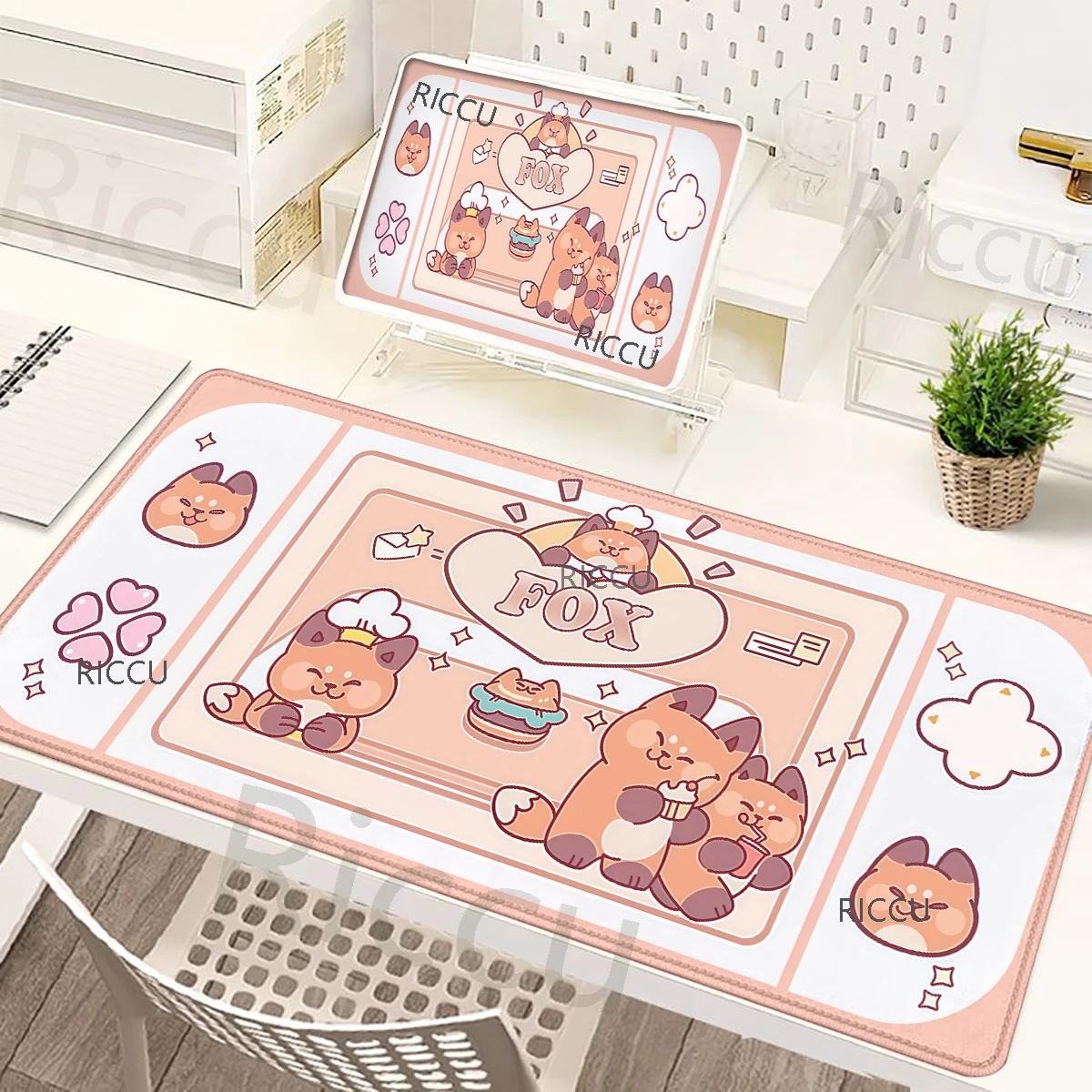 

Cute Fox Mousepad HD Kawaii Animal Desk Mat Lock-Edge XXL Pad XS Office Accessories Large Gaming Keyboard Mats For Switch Gamer