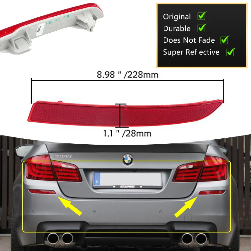 for BMW 5 Series F10 M Sport 2010~2016 63147842955 63147842956 Rear Bumper Reflector Light Warning Signal Lamp Red Lens Foglamp