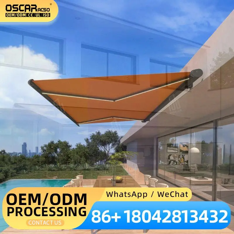 Waterproof Windproof Retractable Folding Arm Motorized Zip Track Window Awnings Blackout Roller Patio Blinds Retractable Awning