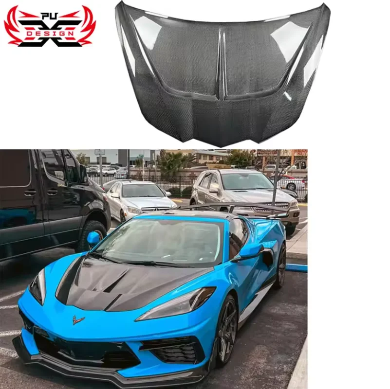 Carbon Fiber Hood For Chevrolet Corvette C8 ST Style Car Accessories Carbon Bonnet Engine Cover