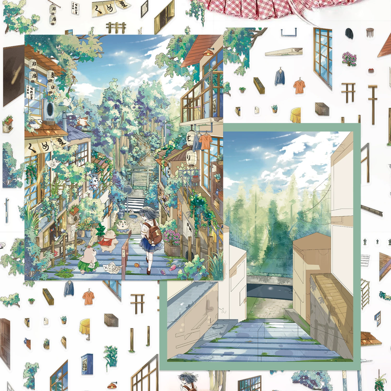 1 Set Summer Forest Town 3D street view Landscape Sticker DIY Cabin Scene Festival Gift Stickers view 6