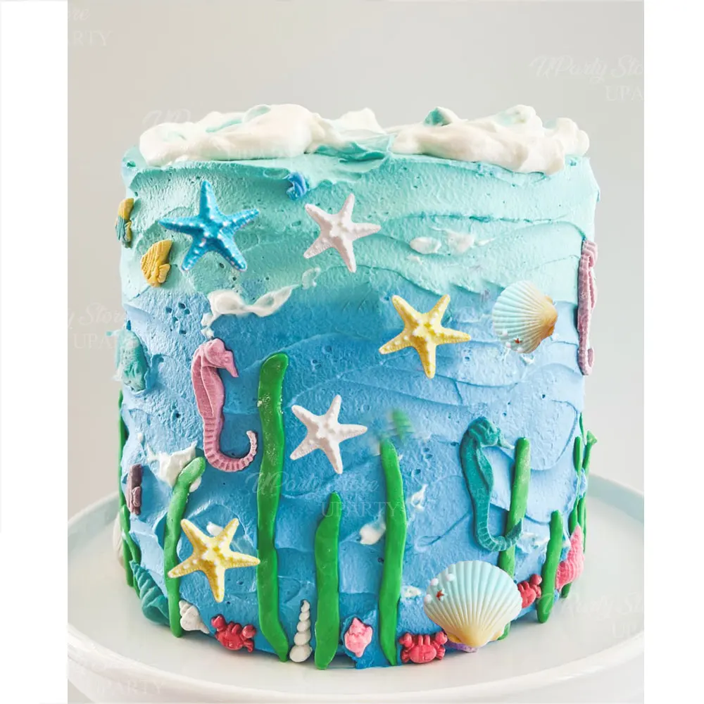 10 Stück Ozean Muschel Kuchen Topper Harz Blau Gelb Weiß Muschel Seestern Cupcake Topper für Ozean Meer Alles Gute zum Geburtstag Kuchen Dekor – Detail 6