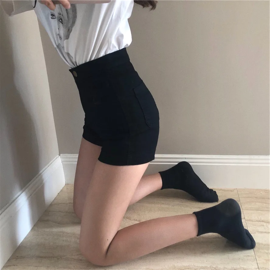 

High Waist Black Denim Shorts Women's Summer 2019 Slimming Elastic Hot Pants Versatile Butt Covering AA Pants Ultra Short Shorts
