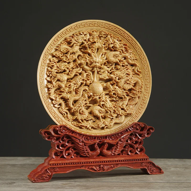 Cliff Cypress Wood Carving Disc Nine Dragons Play Beads Home Furnishings Carp Leap Dragon Door Decoration Living Room