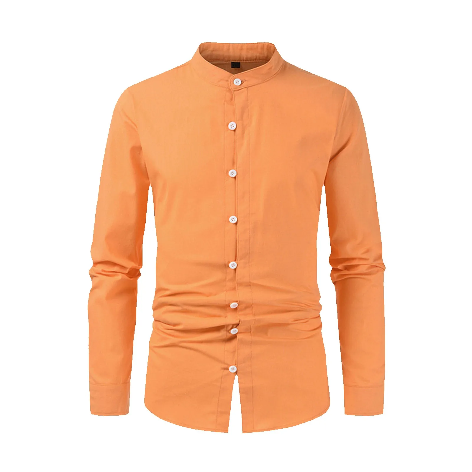 Chemises à manches longues à col montant pour hommes, chemise boutonnée, coton, lin, rétro, tendance de la mode, printemps, été, solide, document