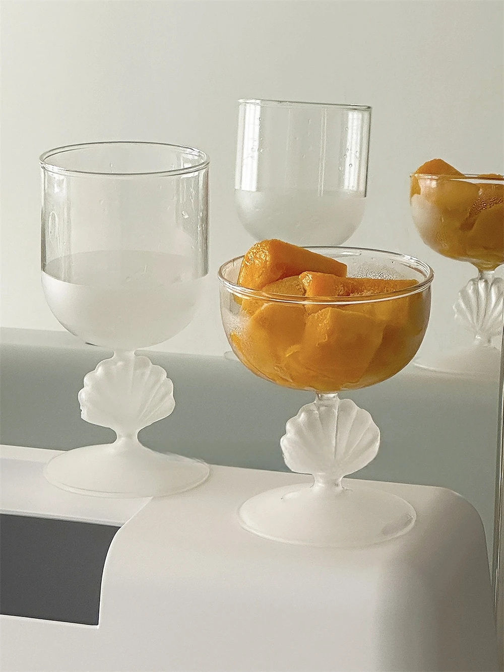 

Frosted Shell Transparent Glass, Korean Style, Ins Retro, Scallop Style, Ice Cream, Cold Drink, Dessert Goblet, Simple Creative