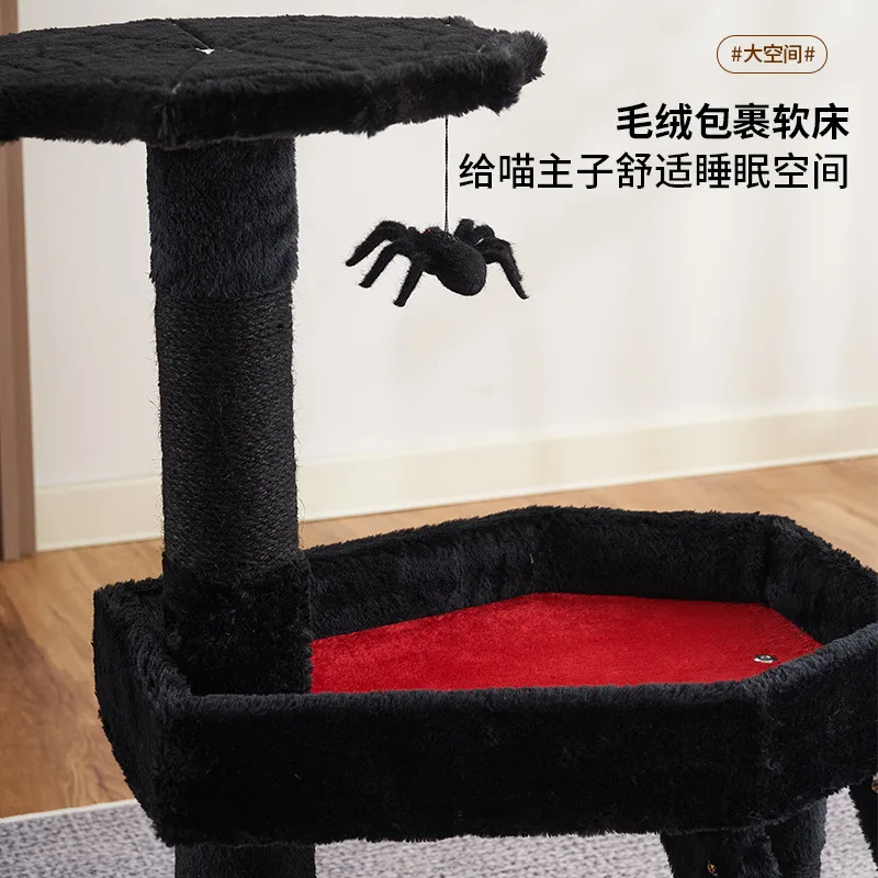 Gothic Cat Tree with Coffin Cat Bed Gothic Cat Tower Coffin cat Tree with Sisal Scratching Posts for Halloween Cat Toy