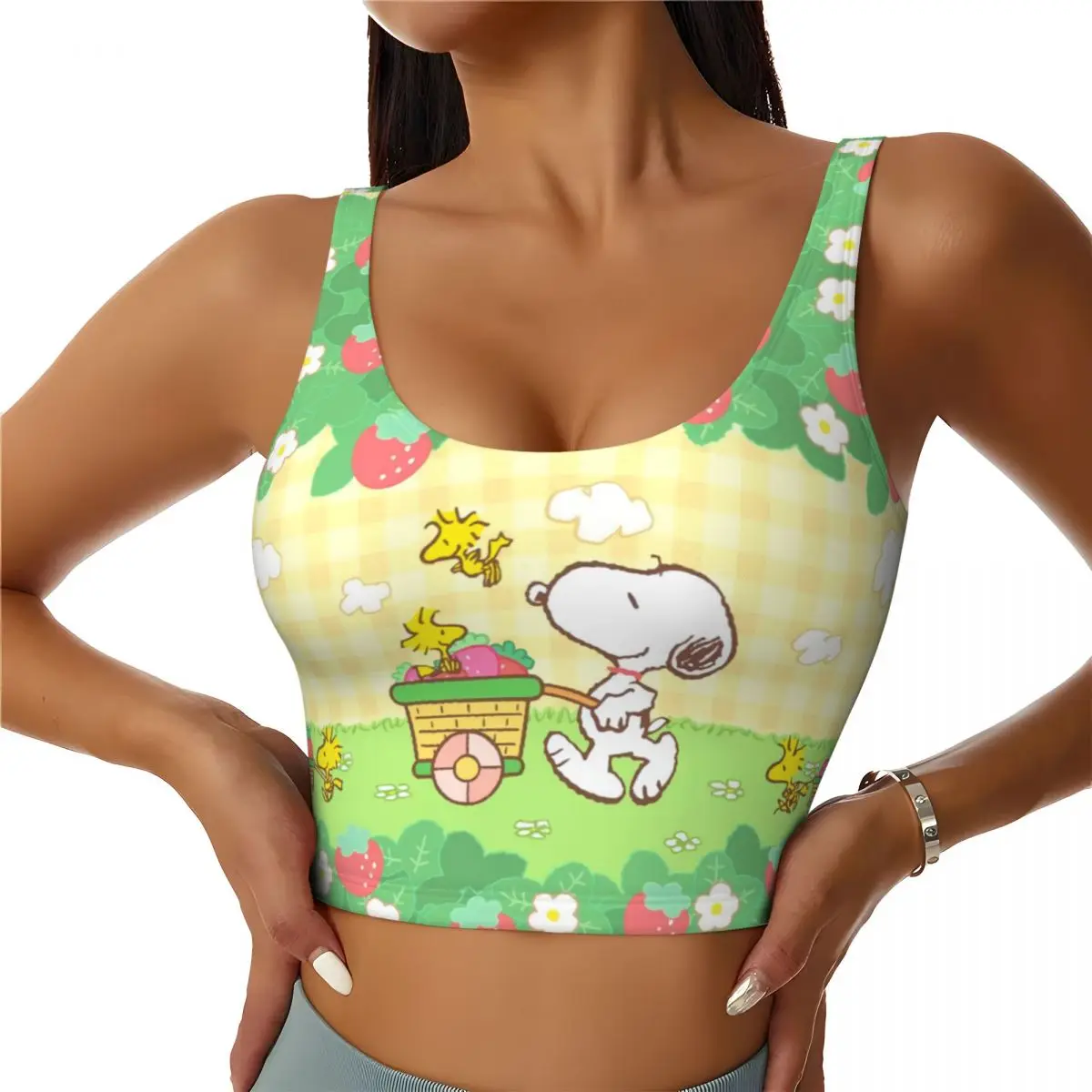 Sujetadores deportivos de alto impacto para mujer, camisetas sin mangas, Snoopy In The Strawberry huerto, Peanuts, entrenamiento, correr, personalizado