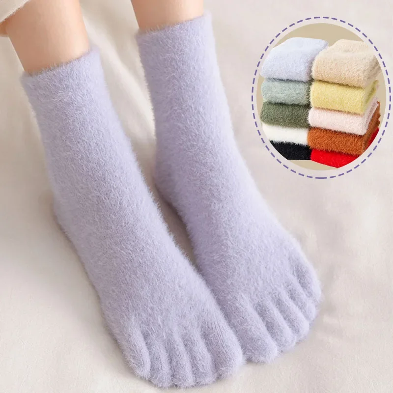 

Winter Women Five Finger Socks Warm Colorful Soft Cozy Hosiery Female Floor Slippers Fashion Casual Thick Toe Sock Comfortable