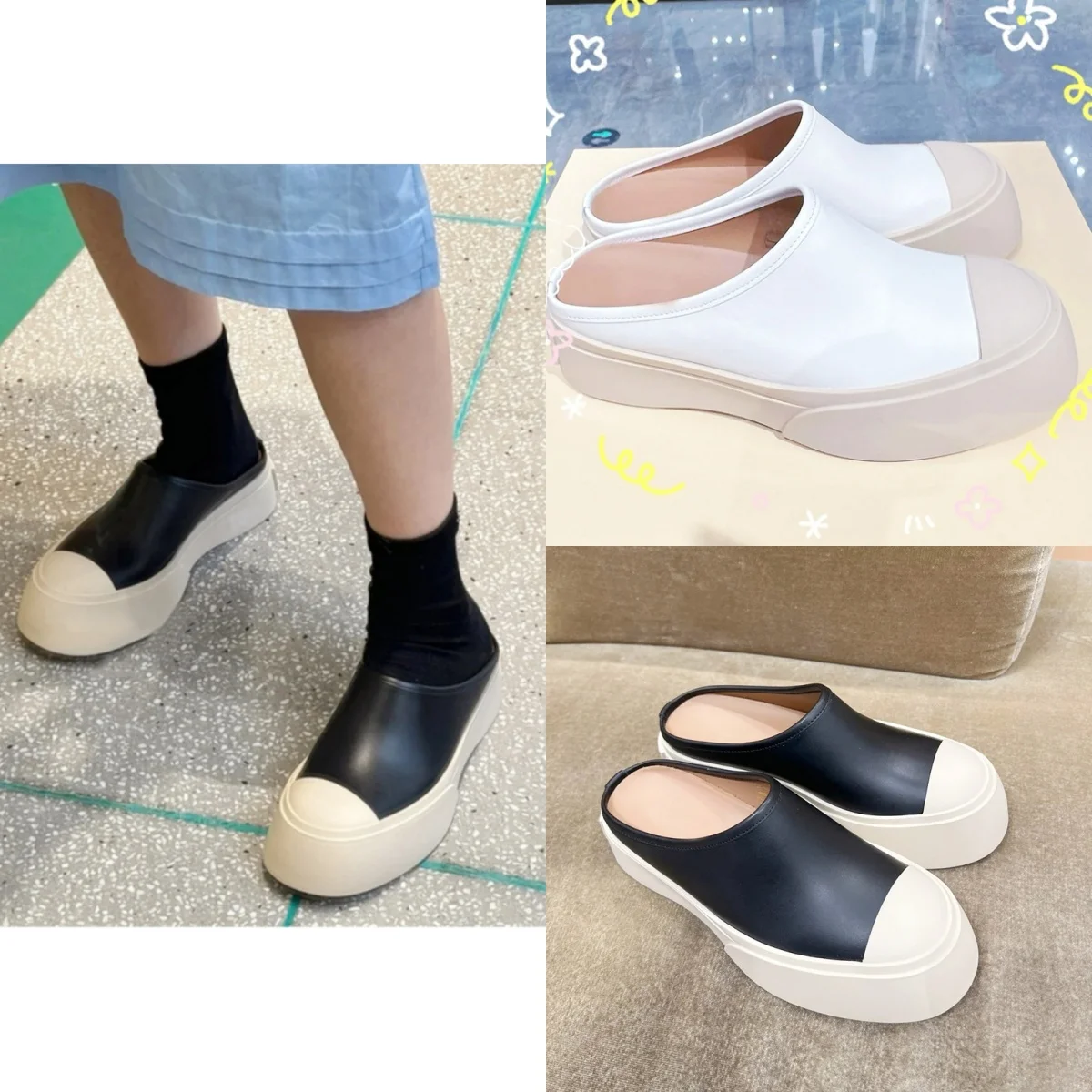 黒、白のパッチワーク女性スリッパラウンドトゥプラットフォーム厚底フラットサンダル夏防水屋外女性カジュアルシューズ