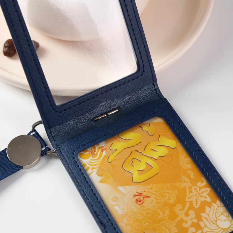 PU 가죽 직원 ID 케이스, 랜야드 패션 가죽 ID 신용카드 홀더 액세스 버스 카드 케이스, 배지 홀더 카드 슬리브