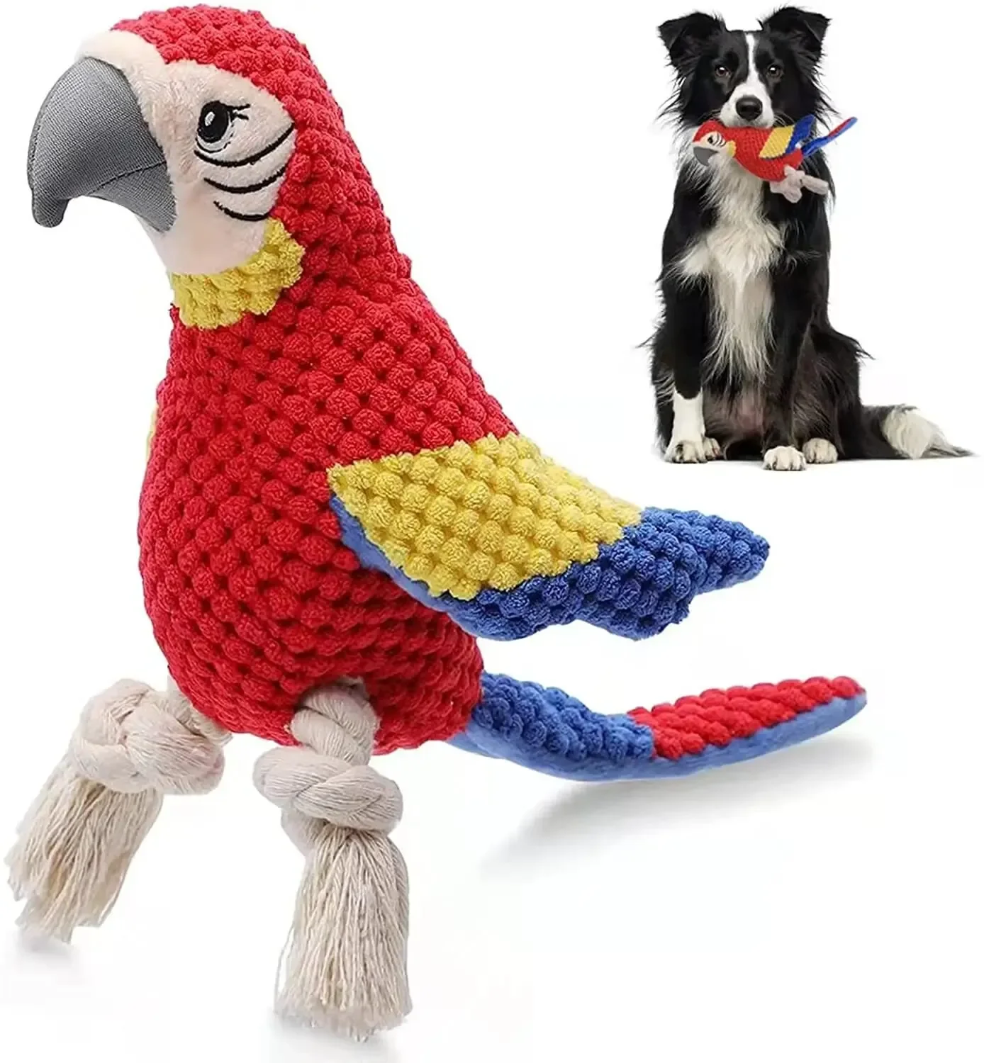 Unzerstörbares Plüsch-Papageien-Hundespielzeug, quietschende Füllung für kleine und große Hunde, langlebiges Heimtierbedarf