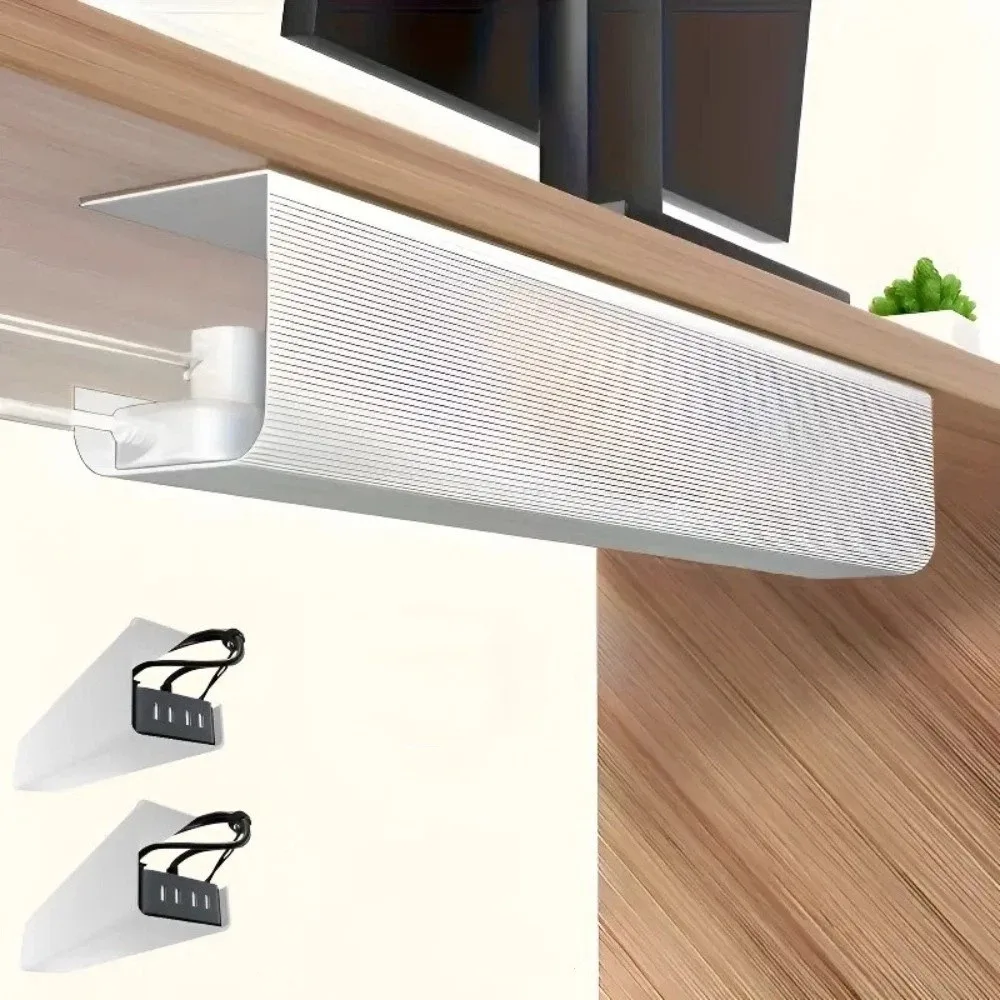 Bac de gestion des câbles sous le bureau en PVC, grande capacité, installation facile, boîte organisatrice de fils, fixation adhésive, design minimaliste