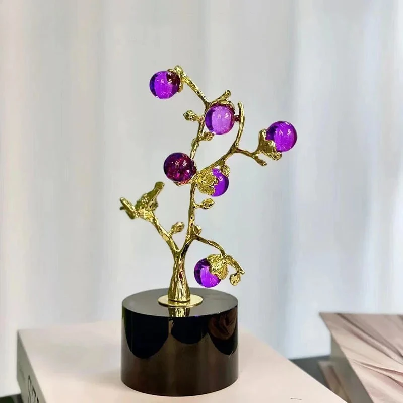 Colorful Crystal Golden Tree Ornaments Desk Decoration Creative Bird Decorative Golden Tree Sculpture Room Aesthetics Decor