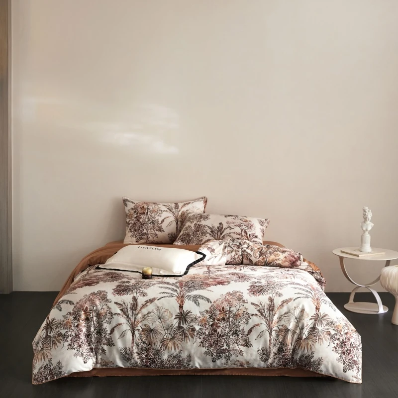 Vintage Botanical Print Duvet Cover Set  600TC Egyptian cotton Bedding Set Soft 4Pcs Set (1 Bed sheet 1Duvet cover 2Pillowcases)