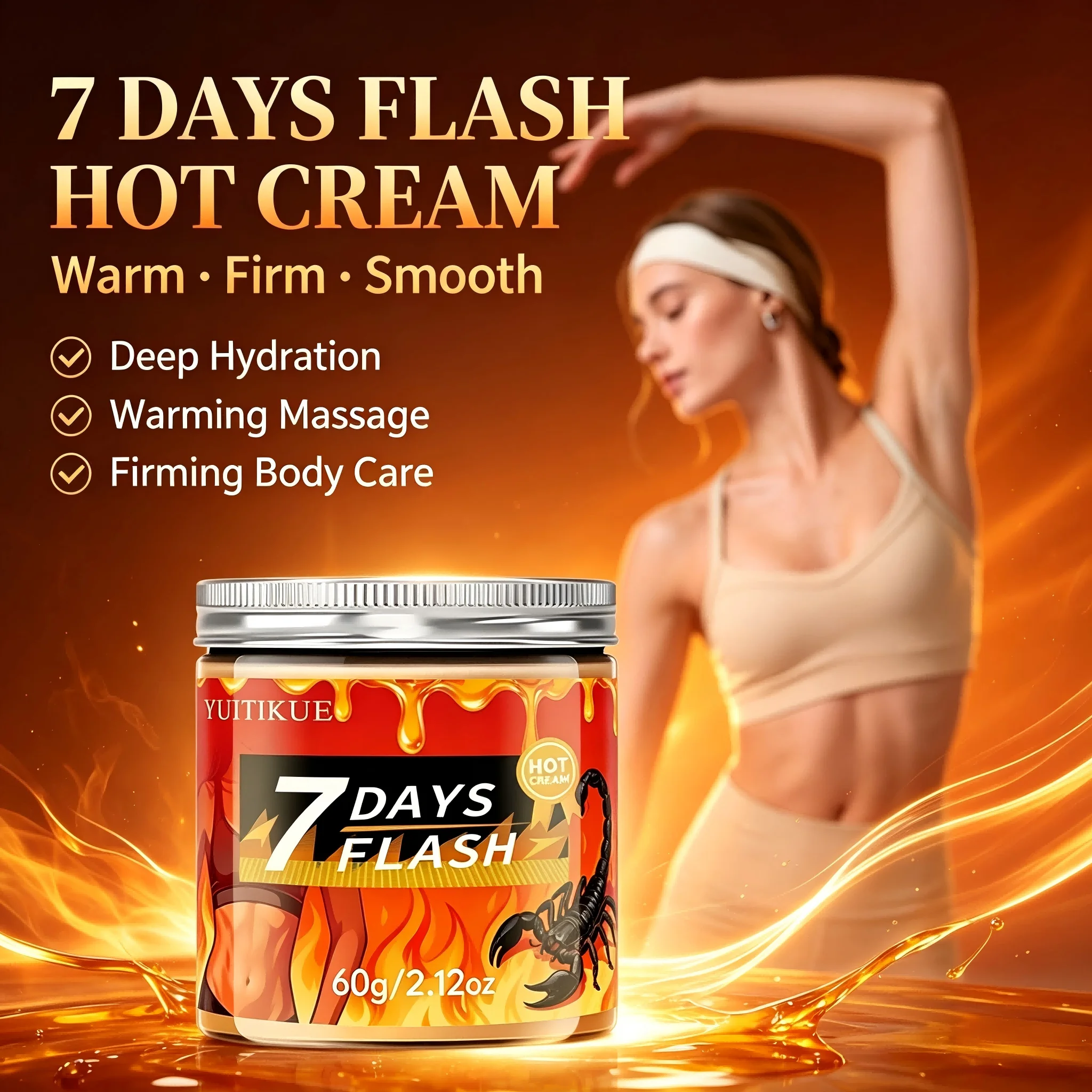 YUITIKUE 7 Days Flash Hot Firming Cream, Warming Sculpt Massage Balm Hydrate Moisturize Body Skin 60g
