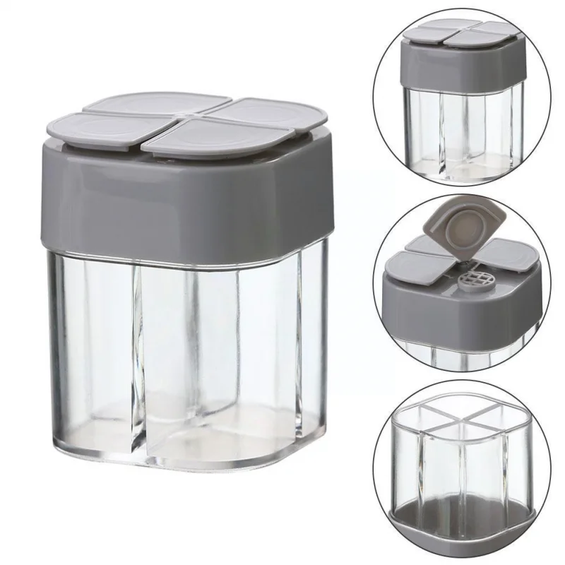 1pc Four Grid Seasoning Mixing Bottle With Lid Seasoning Box 4 Grids Outdoor Barbecue Seasoning Bottle 4 In 1 Plastic Dispenser