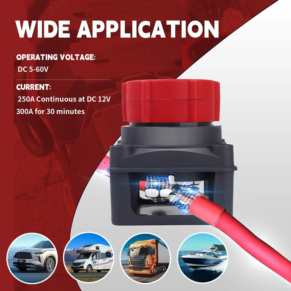 Battery Disconnect Switch with Voltmeter, DC 5-60V Master Isolator CutShut Off for Marine Boat Car Truck Camper RV (OnOff)