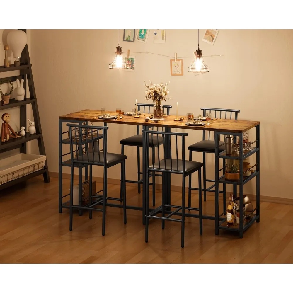 Dining Table Set for 2 with 3 Storage Shelves, Kitchen Table and Chairs for 2 with Pu Cushion Chairs & Thick Wood Top