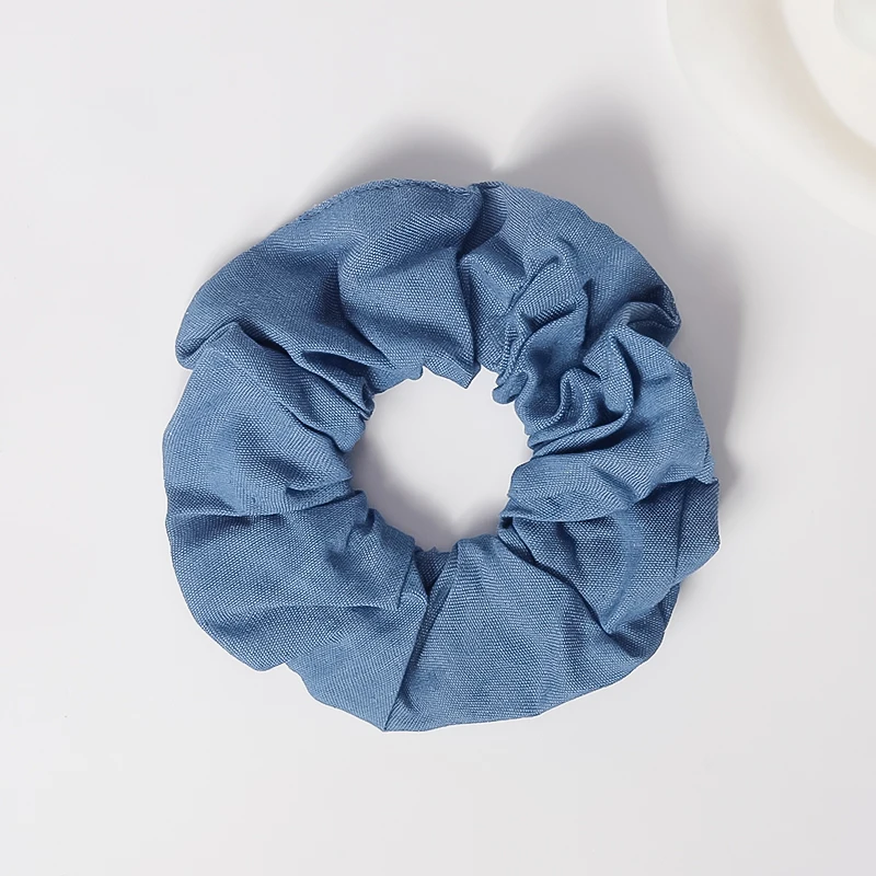 New Solid Color Denim Large Scrunchie Hair Band Simple Retro Pleated Fabric Hair Tie Fashionable Girls' Ponytail Hair Rope