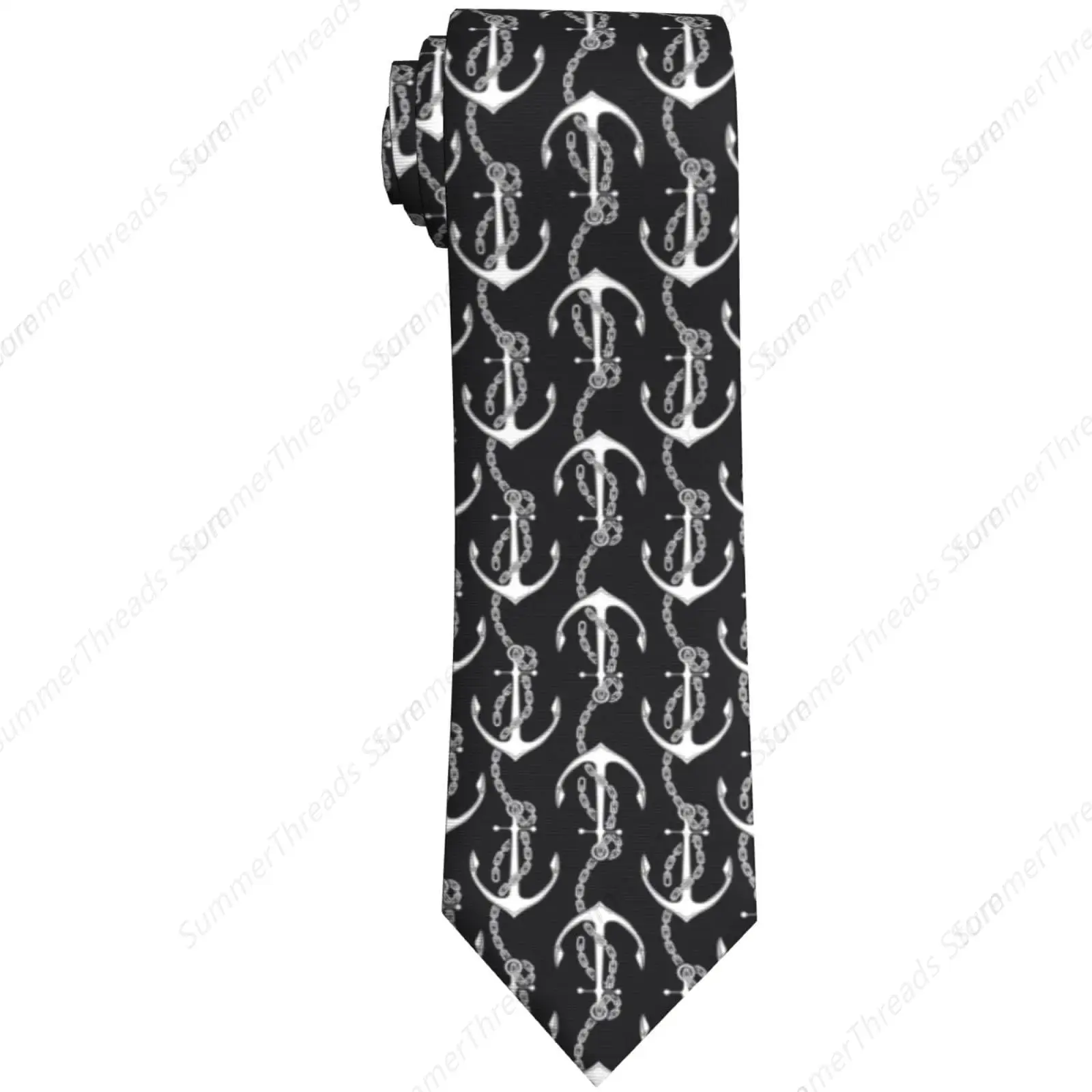 Nautical Necktie, Anchors Pattern of Diamond Shaped Dots Marine Sailing Illustration, 3.7