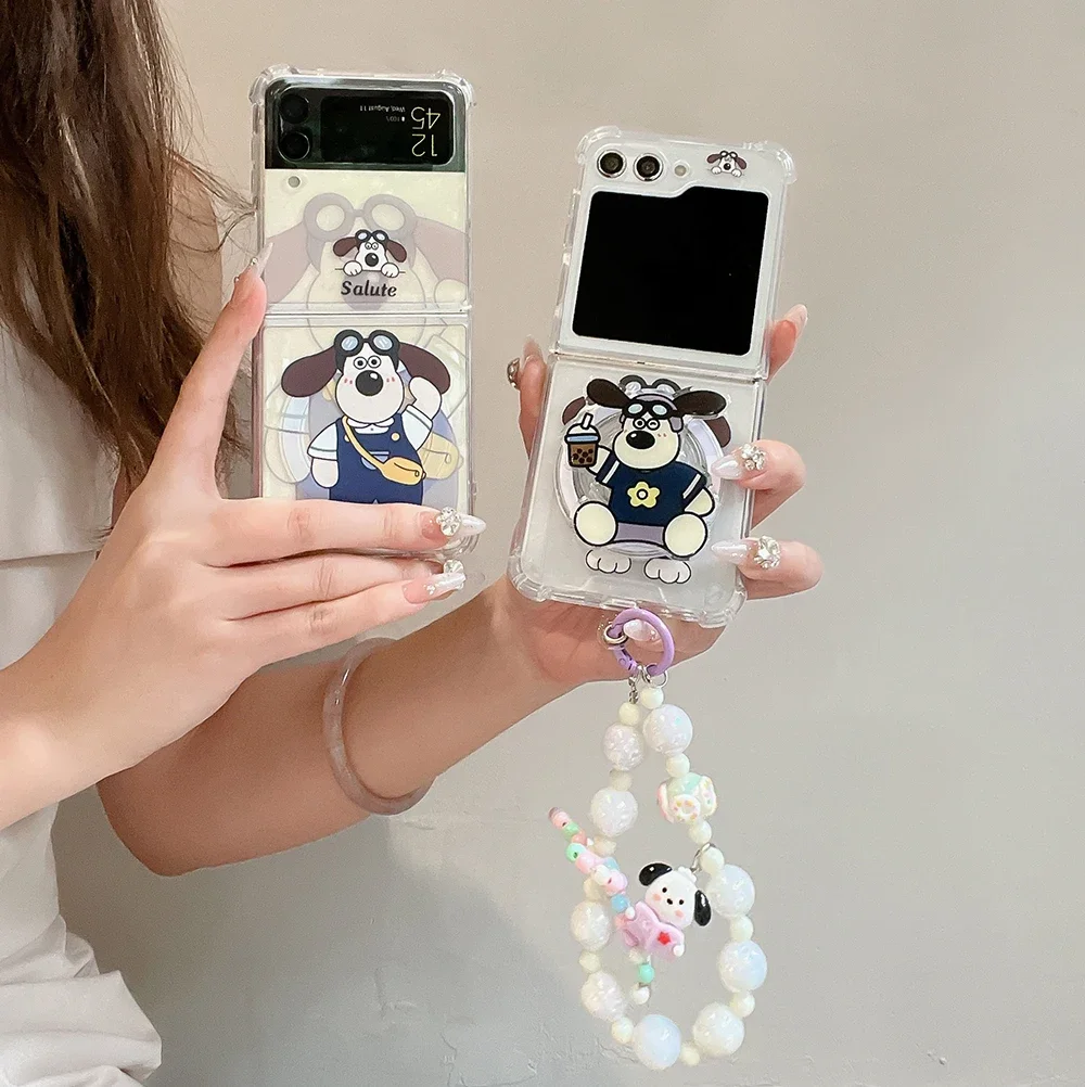 Hot Cartoon Wallaces and Gromits For Magsafe Magnetic Bracket Phone Case for Samsung Galaxy Z Flip 3 4 5 6 5G PC Hard Back Cover