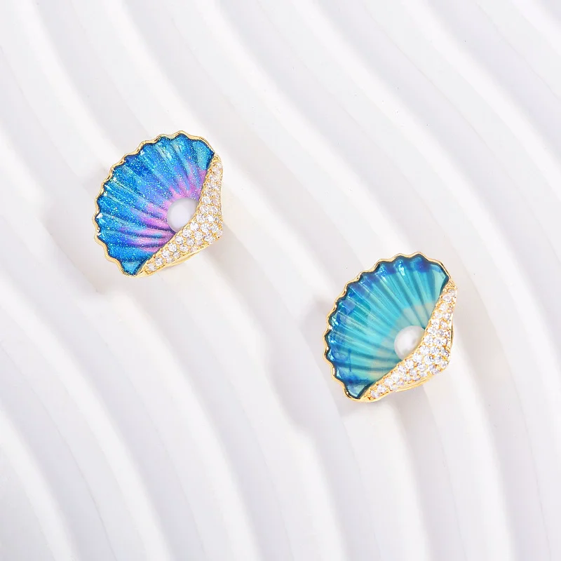 Enamel Pearl Shell Brooches for Women Unisex Glamour Pins 3-color Available Casual Party Accessories Gifts