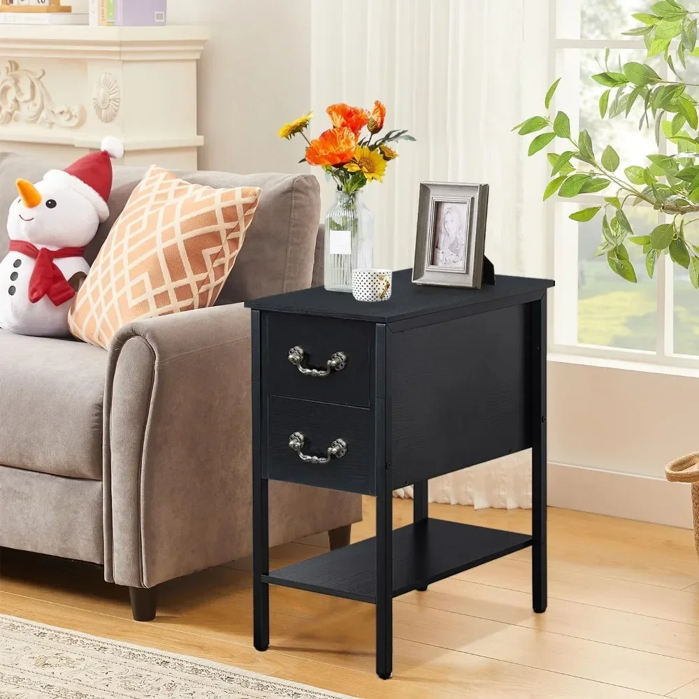 

Bedside table with drawers and storage shelves, modern bedside table for small spaces, living room, bedroom, set of 2, black