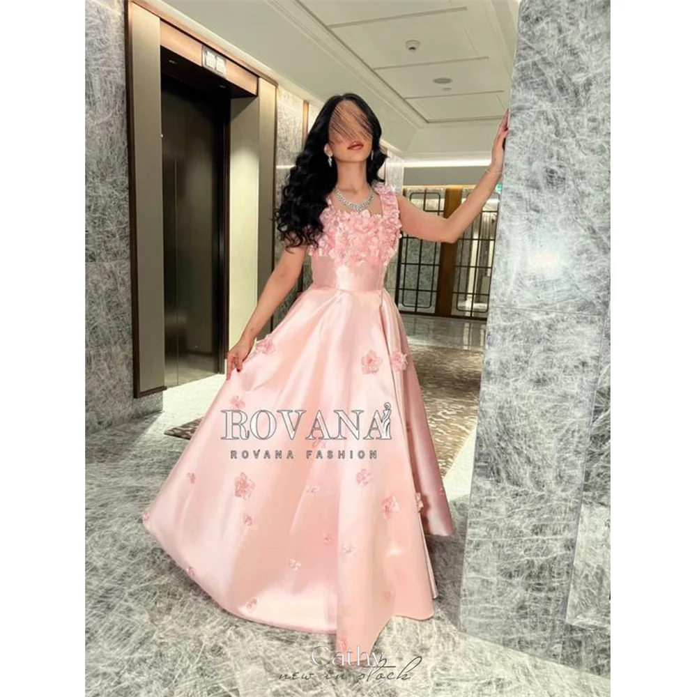 

Cathy Pink Satin Wedding Dresses 3D Flowers Appliques vestidos de noche Elegant Sleeveless Floor-length Formal Evening 2024