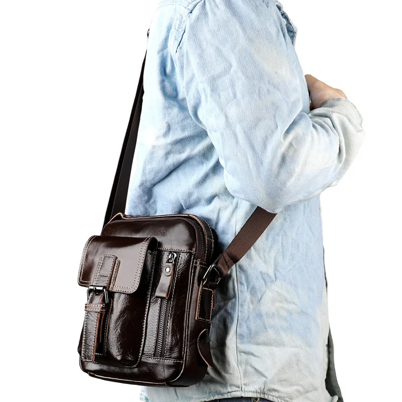 Fashion Men's Cow Leather Crossbody Bag Man Shoulder Bag Casual Male Top-handle Phone Bag For Men