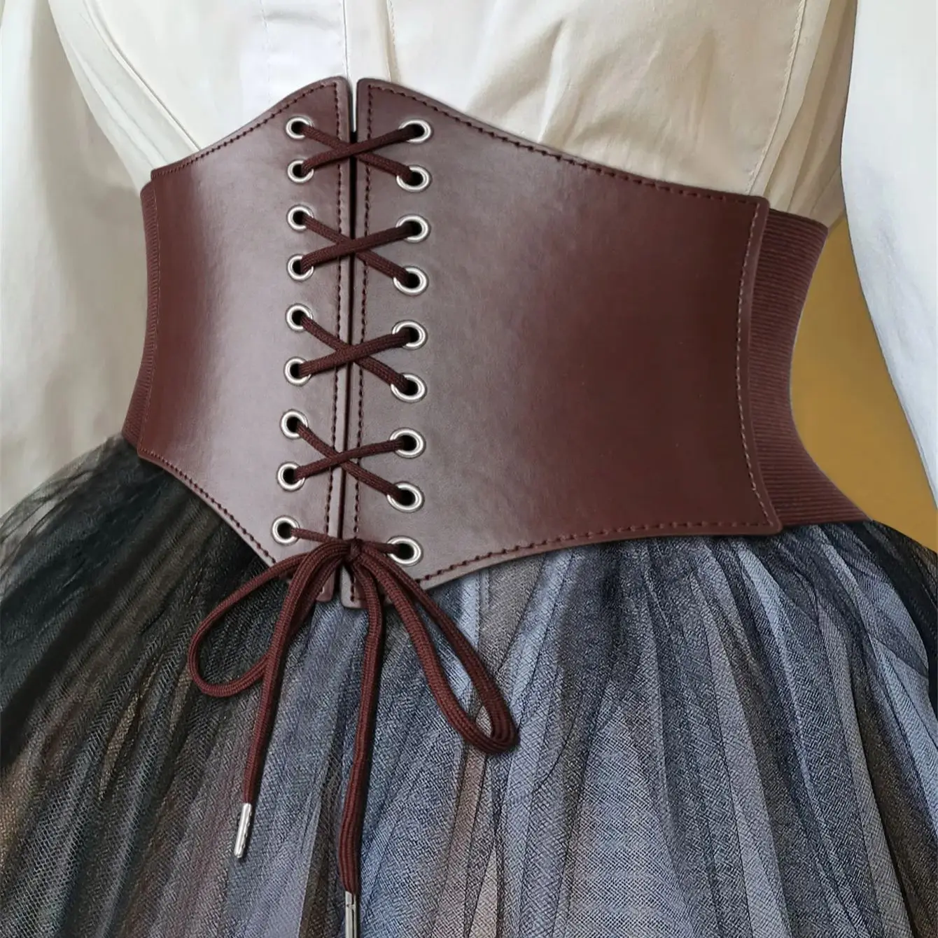 Medieval Waist Belt Brown Elastic Bind Belt Trendy Decoration Women Retro Viking Renaissance Dress Accessory For Cosplay Prop