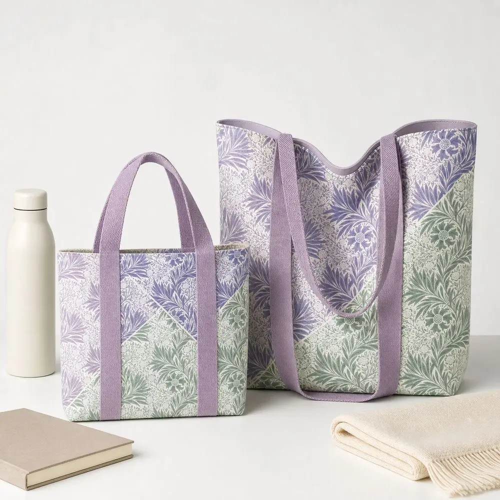 Cartoon Leaf Print Canvas Bag Wide Handles Large Capacity Shoulder Bag Lightweight Reusable Shopping Bag Women