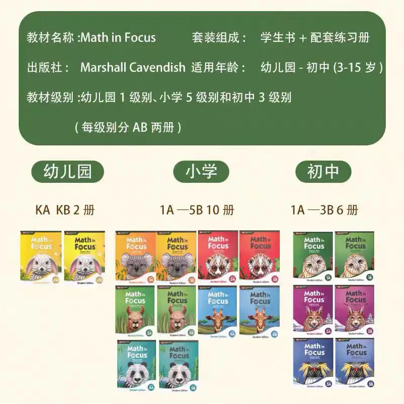 2 Books Set Math in Focus KA-5B Singapore Math Textbook and Exercise Book English Original Math Learning Books for Teenagers