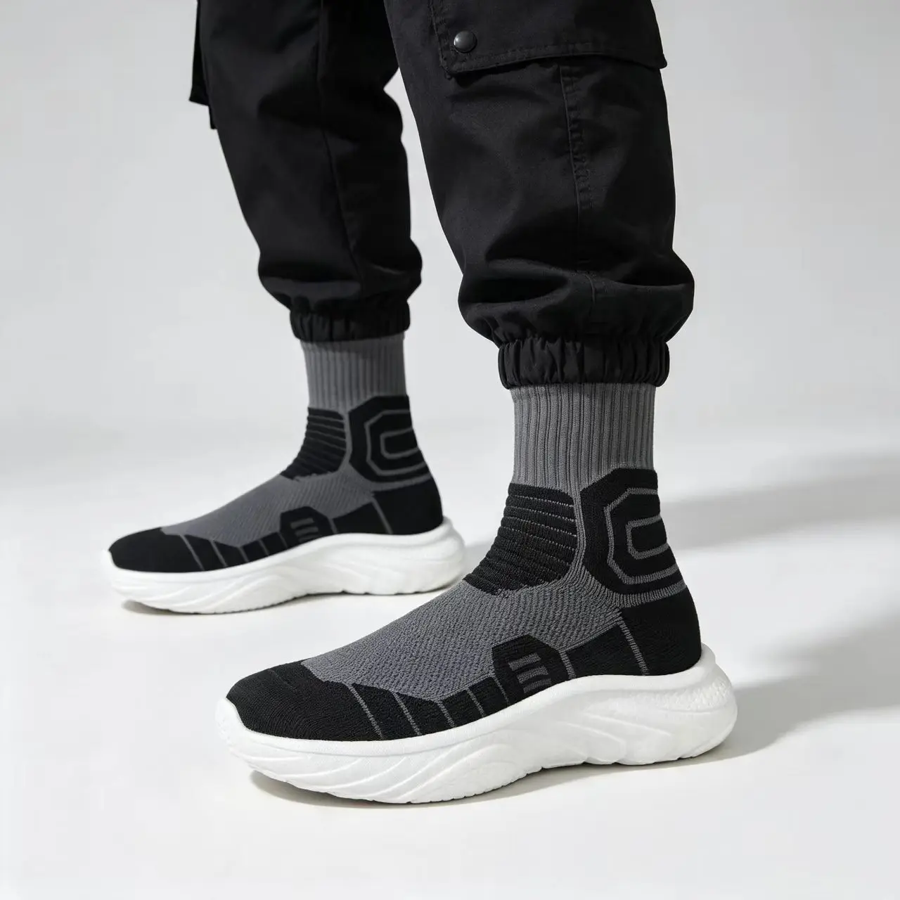 Men High‑Top Sock Training Shoes Popcorn Cushion Sole Breathable Sneakers Non‑Slip Jump Rope Yoga Gym Fitness Walking Sport Shoe - view 3