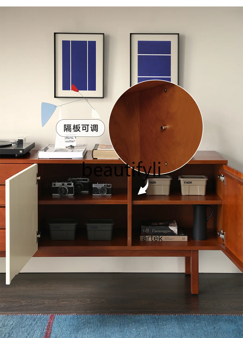 Nordic classic design//color matching solid wood drawer side cabinet TV cabinet