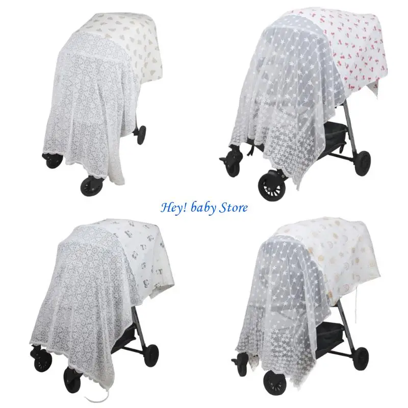 

Q1FE Full Coverage Baby Strollers Canopy Sunshade Fly Net Cotton Polyester Fabric