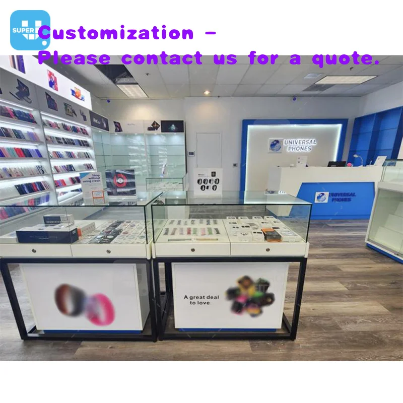 custom.Customized Glass Electronics Store Fixtures Custom Phone Display Furniture Wooden Mobile Phone Shop Display
