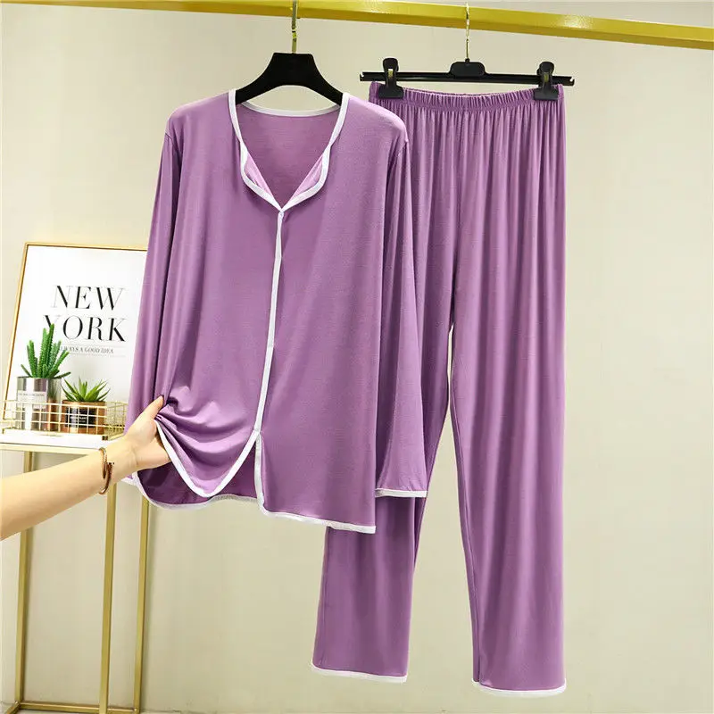 Pajama Sets Women Spring Autumn Sleepwear Simple Long Sleeve Homewear Pants Tender Breathable Fashion Comfortable Pijamas Mujer