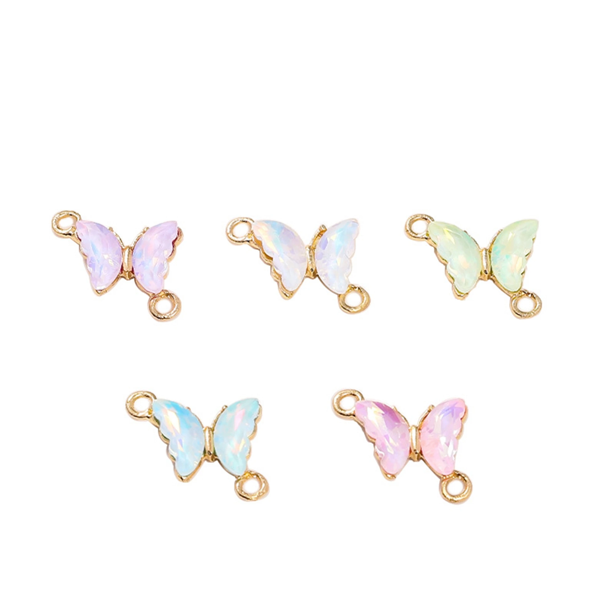 10pcs/lot new glass alloy butterfly pendant Glass three-dimensional necklace earrings accessories diy jewelry accessories