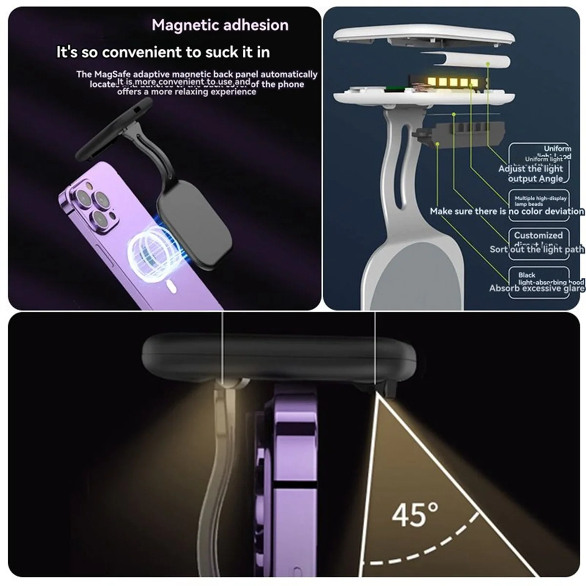 

ABNJ Reading Light for Smartphone Eye Friendly Warm Light Portable Night Lamp for Reading Gaming Tool Magnetic Adhesive Lamp