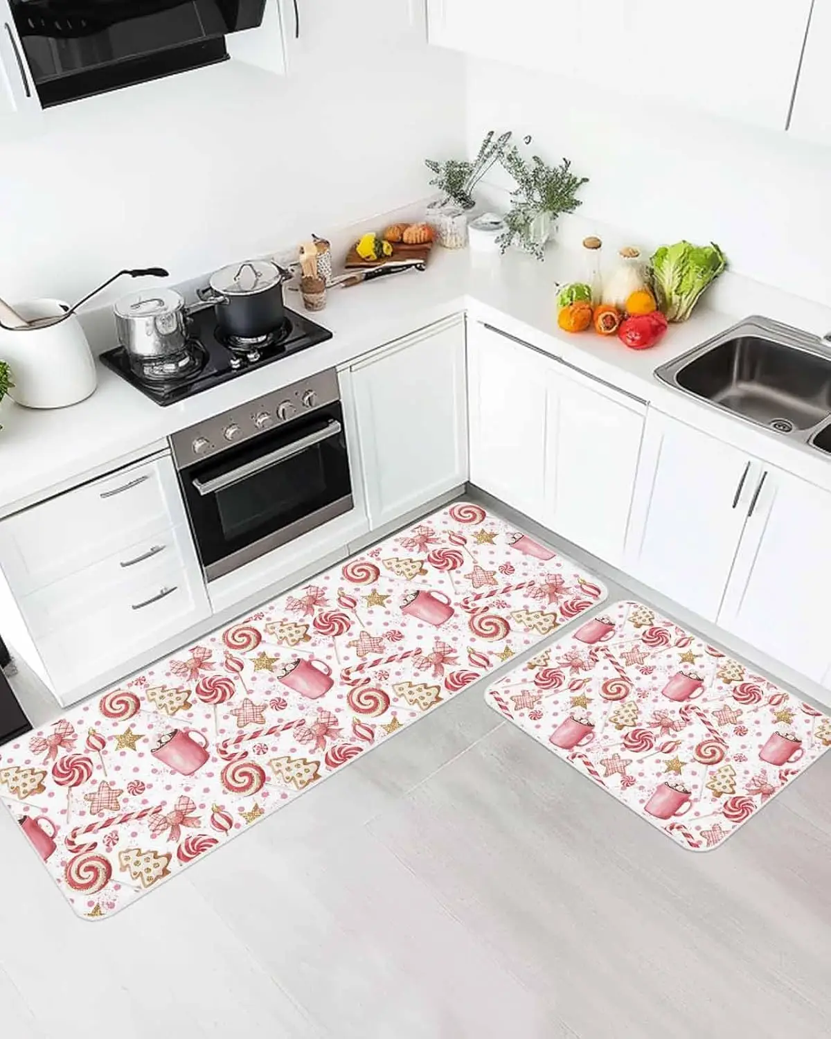 Christmas Candy Cane Tree Kitchen Floor Mat Entrance Doormat Decor Non Slip Corridor Balcony Rugs Bathroom Door Mat Xmas Decor