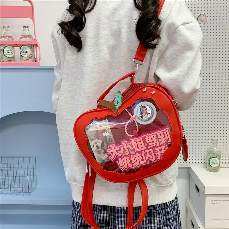 Apple-Shaped Transparent Ita Bag Backpack, Cute Casual Crossbody Doll Display Storage Bag for Girls with Detachable Strap