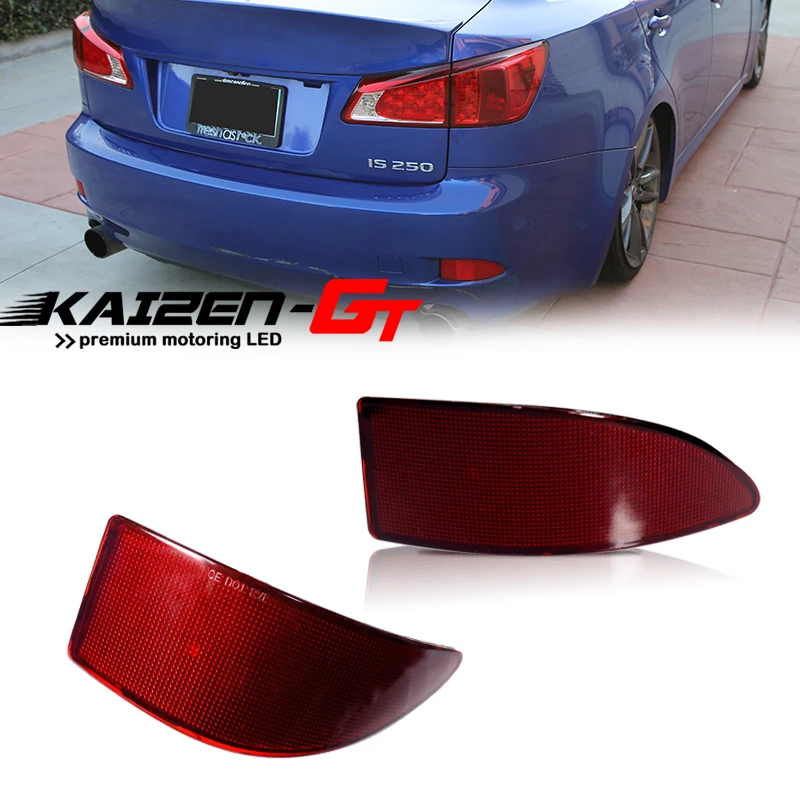 Red/Smoked Lens Car Rear Bumper Reflector Light Cover Housings Kit For 2006-2013 Gen2 Lexus IS250 IS350 Sedan, No Bulb/Socket