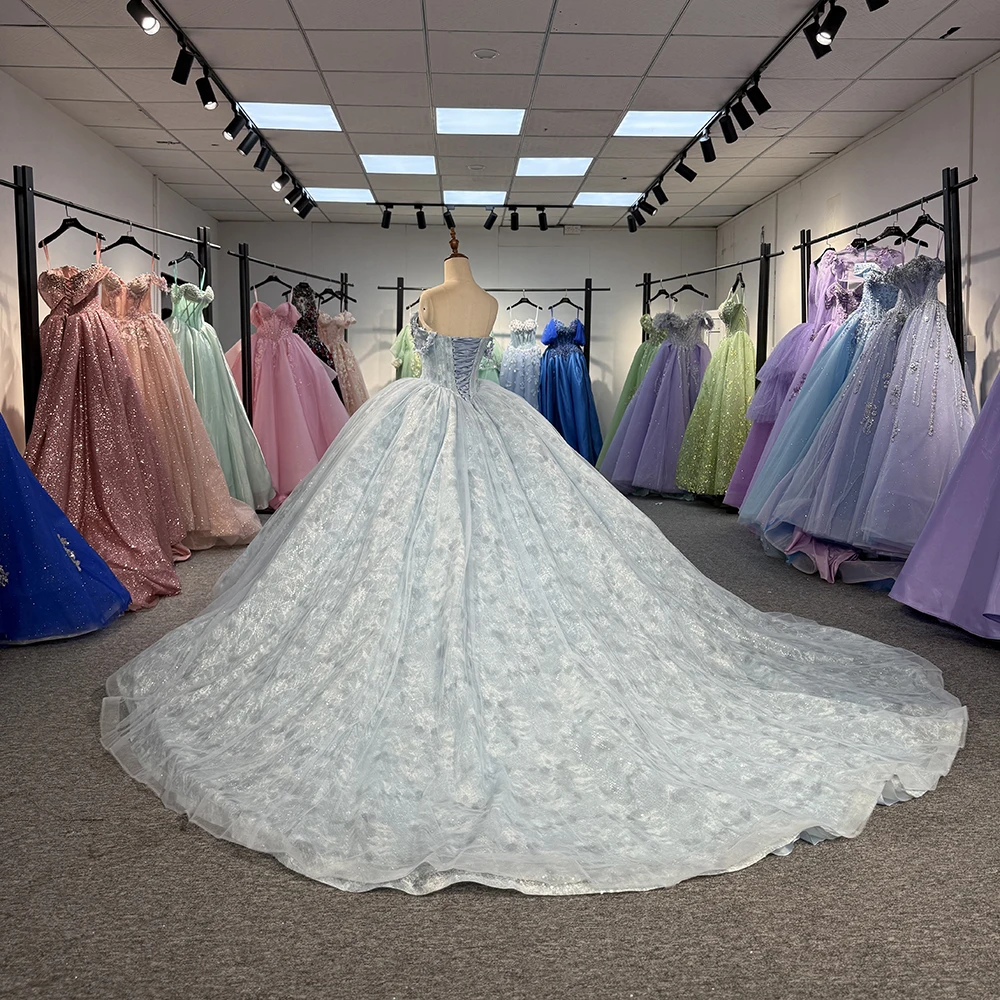 Nowa Niebieska Sukienka Quinceañera 2025 Seksowna Suknia Balowa Bez Ramiączek Sukienka na Słodkie 16 Urodziny Sukienka na Przyjęcie Urodzinowe Sukienka Księżniczki Vestidos De 15 Años