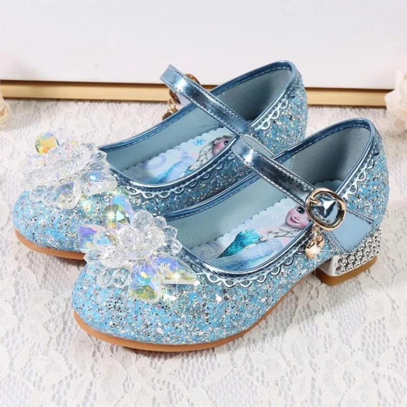 Moda Elsa Princess Girl Shoes Frozen Cartoon Dress Shoes For Girls Fashion Party Shoes con tacchi alti regalo di natale