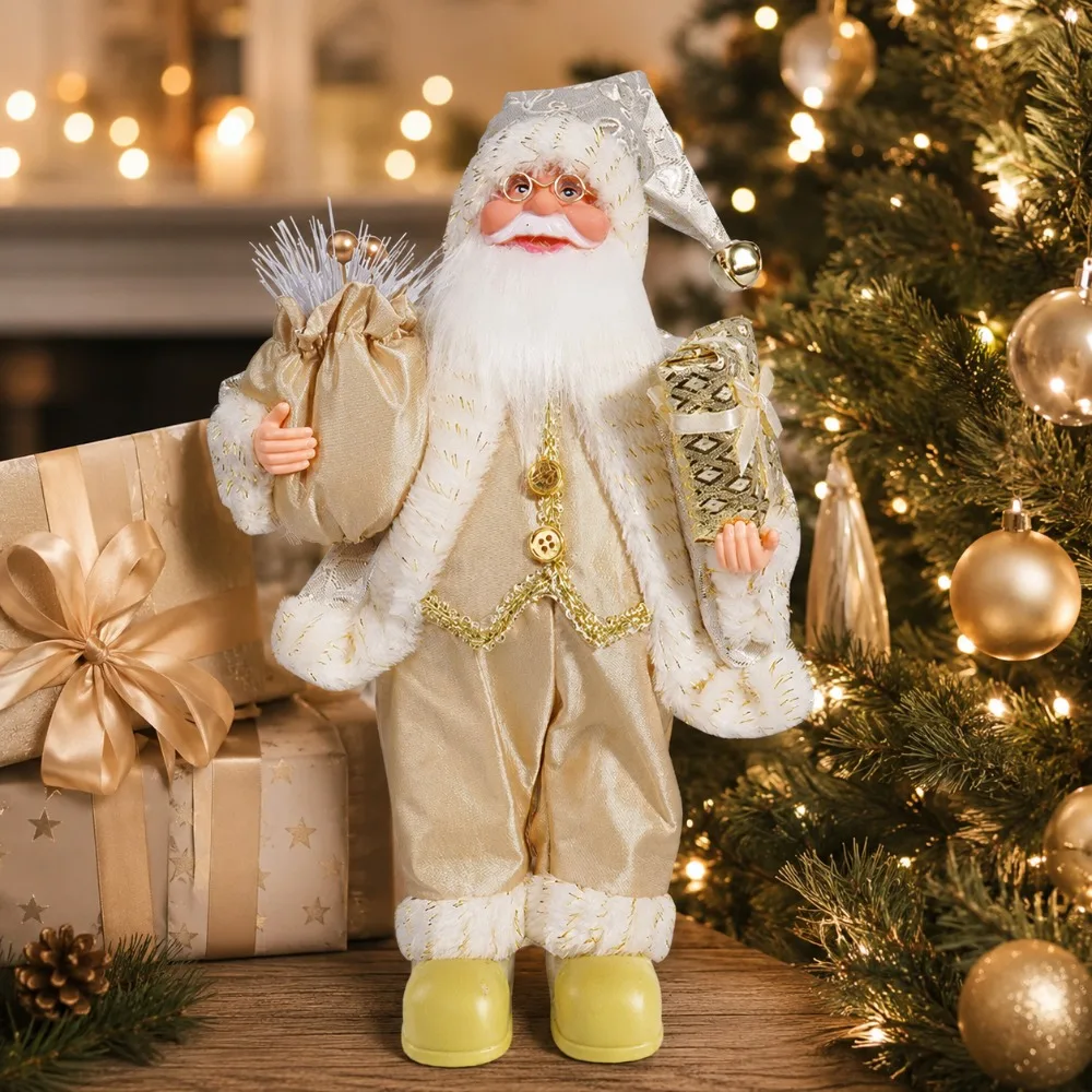 Golden Santa Claus Christmas Decorations, Collection Artistic Standing Elder Statue, Household Store Desktop Holiday Atmosphere